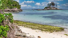 Anse Royale beach and Ile Souris at low tide, Seychelles