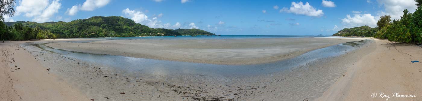 Panorama at Anse a la Mouche bay on Mahé Islands west coast in Seychelles