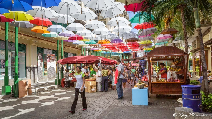 Umbrella Square at Le Caudan Waterfront Shopping Centre in Port Louis Mauritius