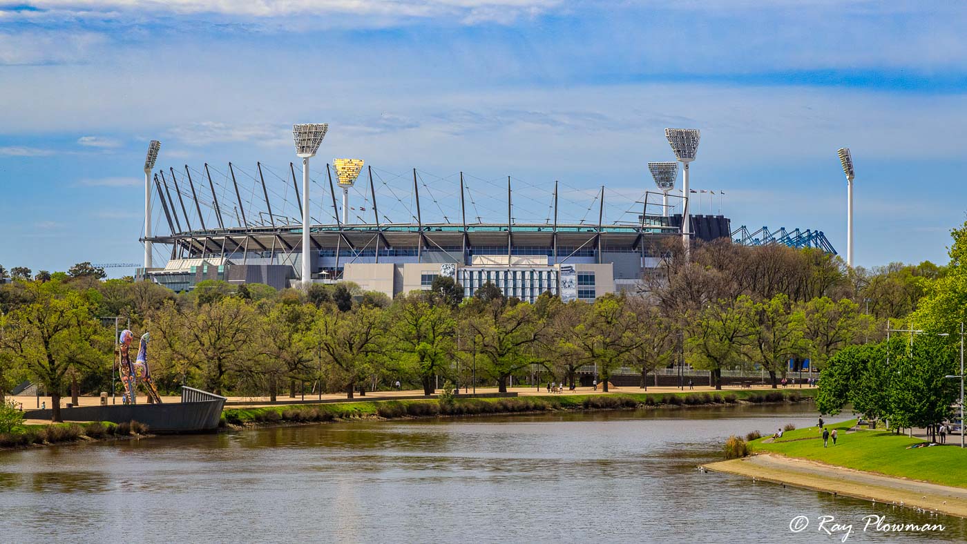The Melbourne Cricket Ground (MCG) and Yarra River in Victoria, Australia